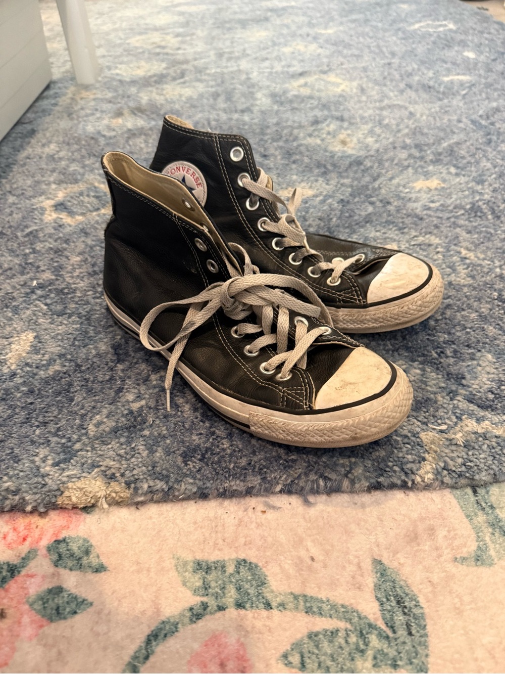 Converse Black Leather High-Top Canvas Sneakers with White Soles